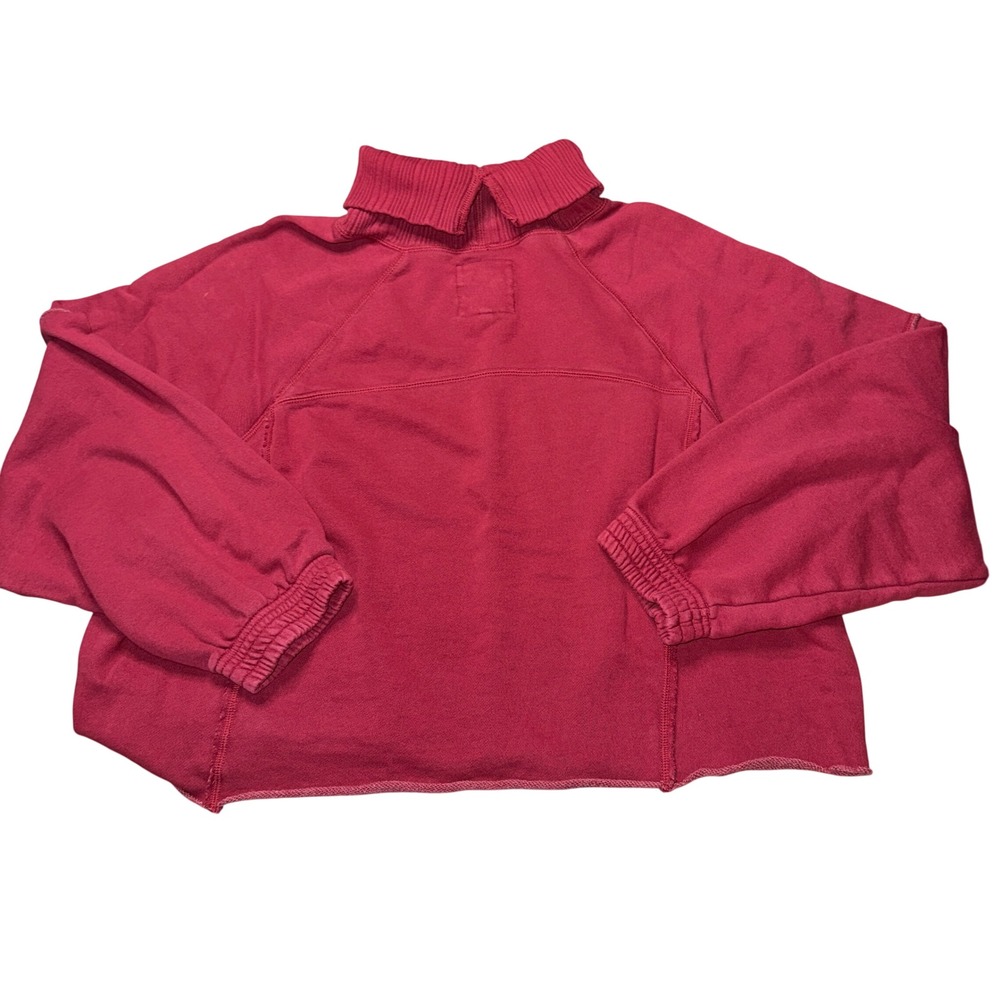 Aerie New Heights Turtleneck Sweatshirt XL Red Cropped Balloon Sleeve